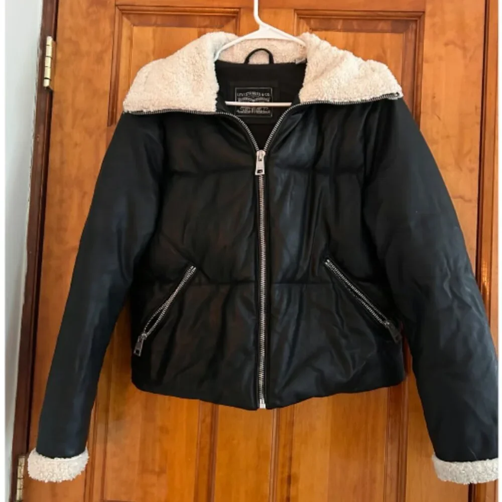 LEVIS Faux Leather Quilted Puffer Jacket Small - Picture 7 of 15